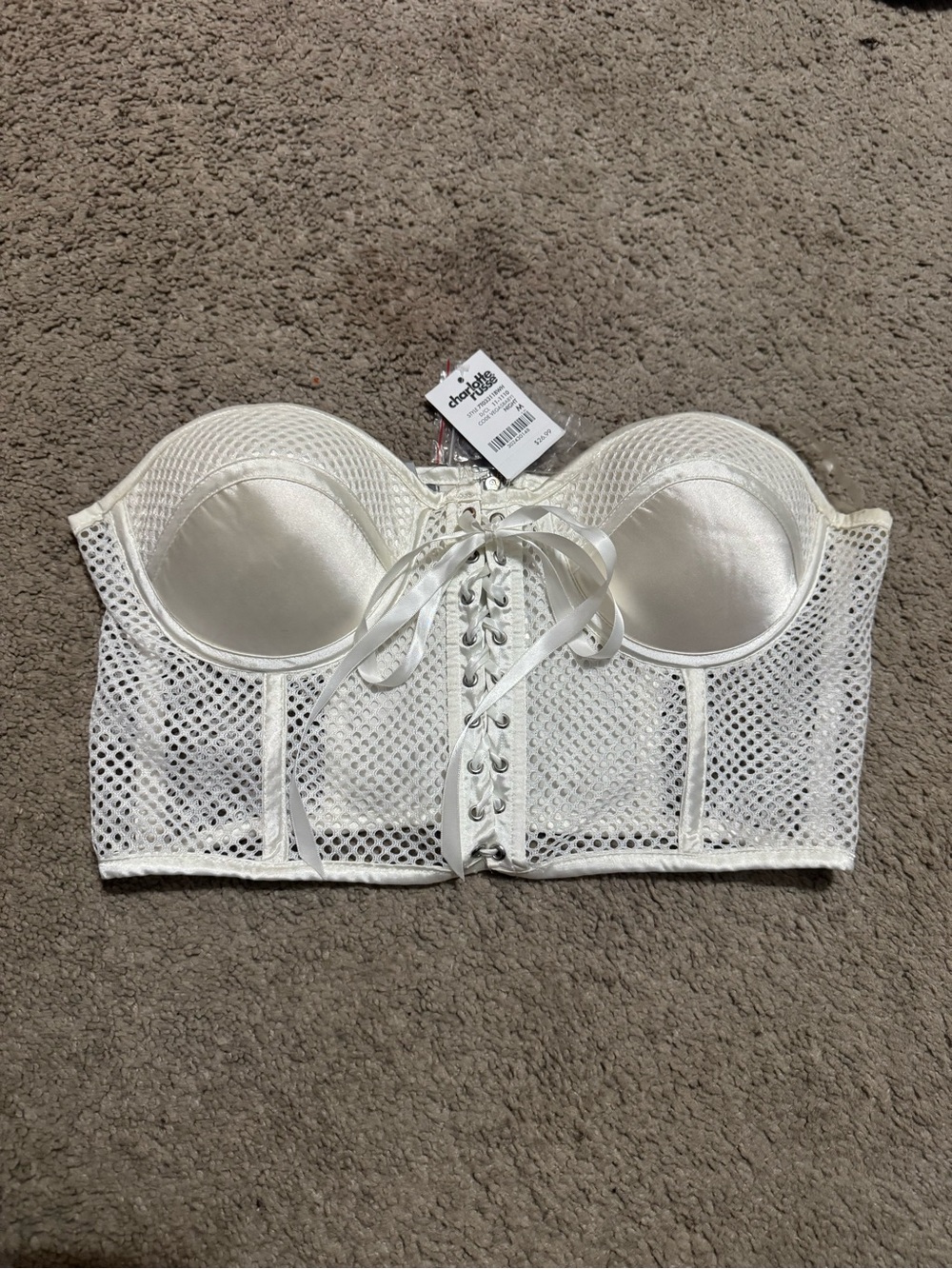 White Lace-Up Mesh Bustier Top